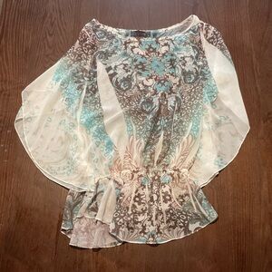 Body Central Sheer Blouse - Blue and Brown